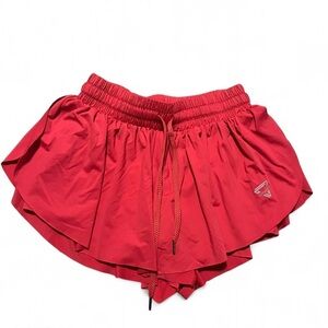 Luogongzi Vibrant Red Flowy Women's Athletic Shorts Size Small Workout Gym